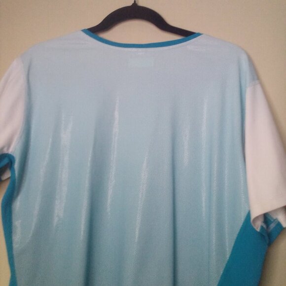 Columbia Shirt Women 1X Short Sleeve Active Athletic Omni-Shade Blue Teal White - Picture 4 of 16